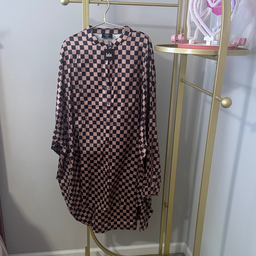 Dressed in LALA Checkered Shirt Dress  and matching pants. NWT